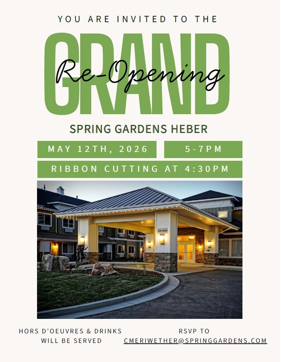 Featured image for Grand Re-Opening - Spring Gardens Heber